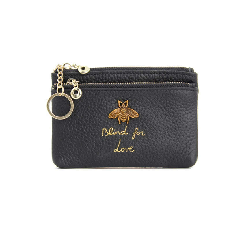 

Lady's purse leather stylish mini change purse multi-function key ring bag coin bag zipper opening