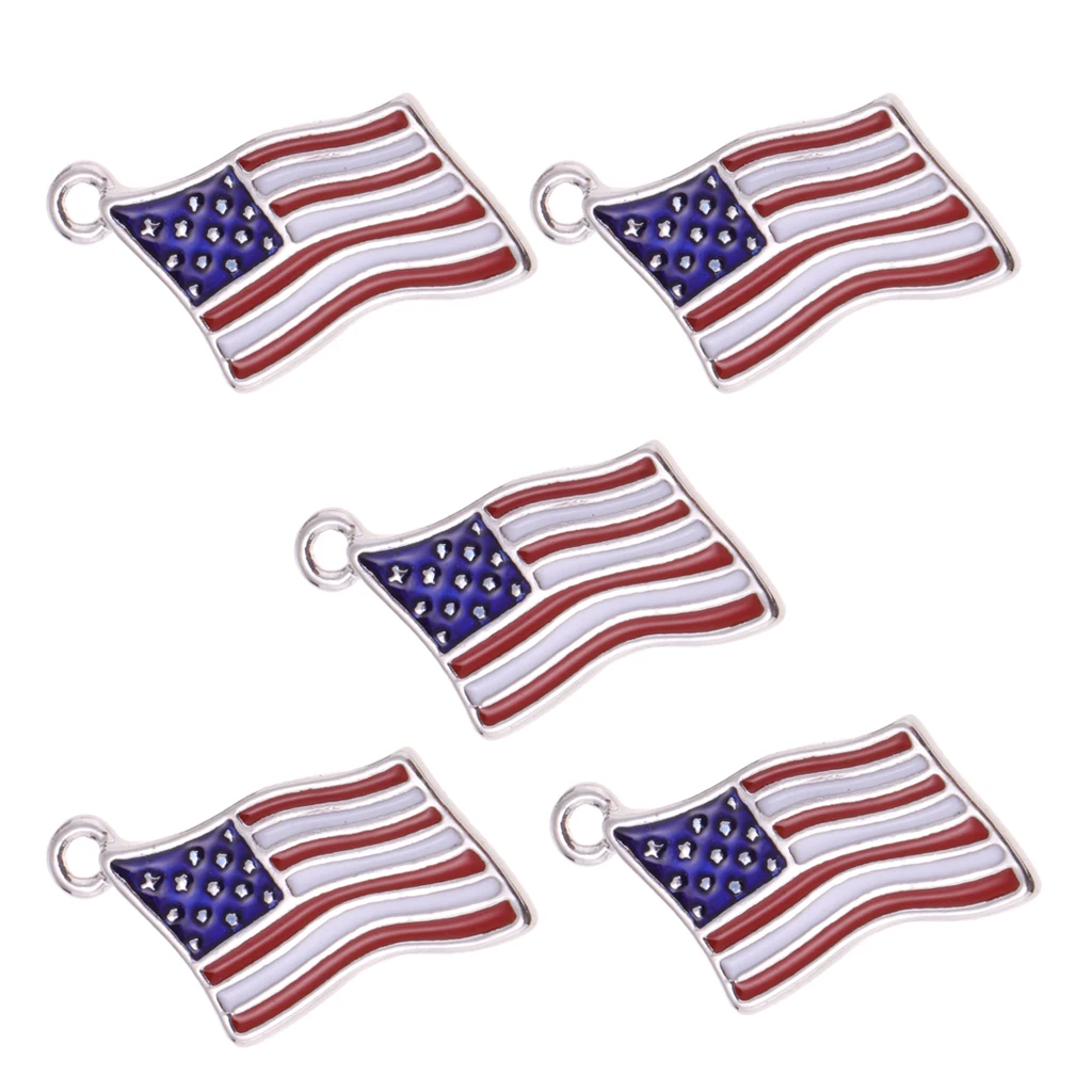 5PCS USA American Flag Alloy Enamel Charms Pendant Patriotic Jewelry Findings