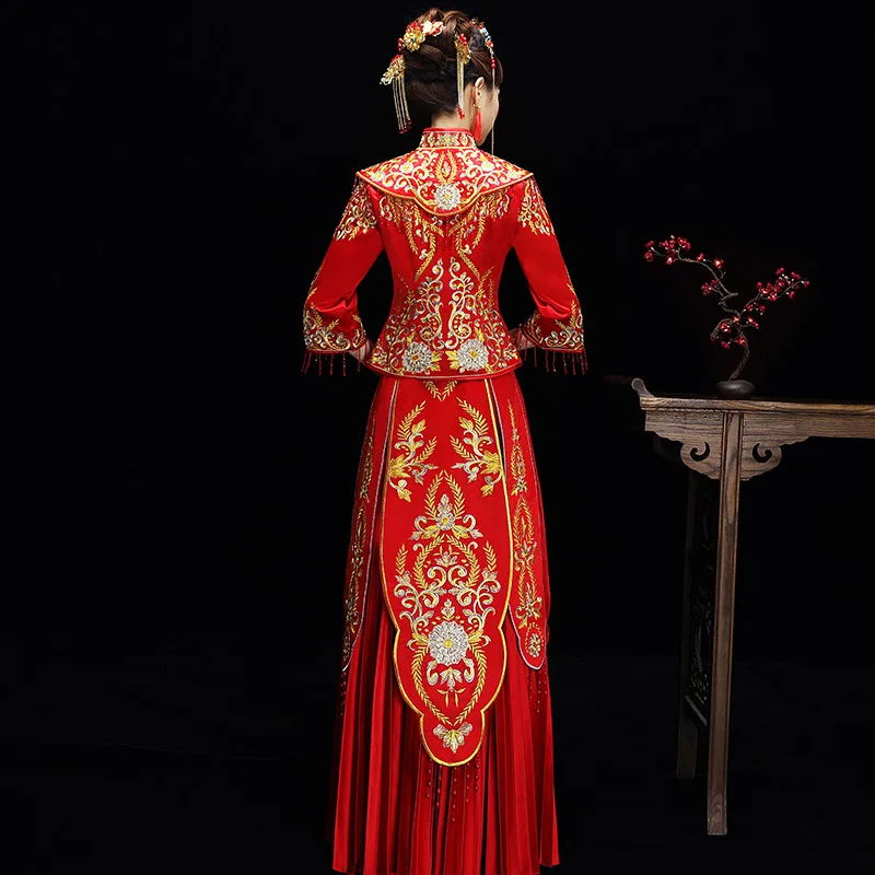 Китайское традиционное платье красное свадебное Ципао Cheongsam атласное винтажное восточное платье длинное вечернее платье женское китайский Халат