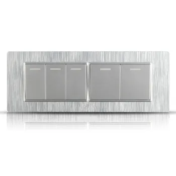 

Switch socket brushed silver panel five open double control wall switch