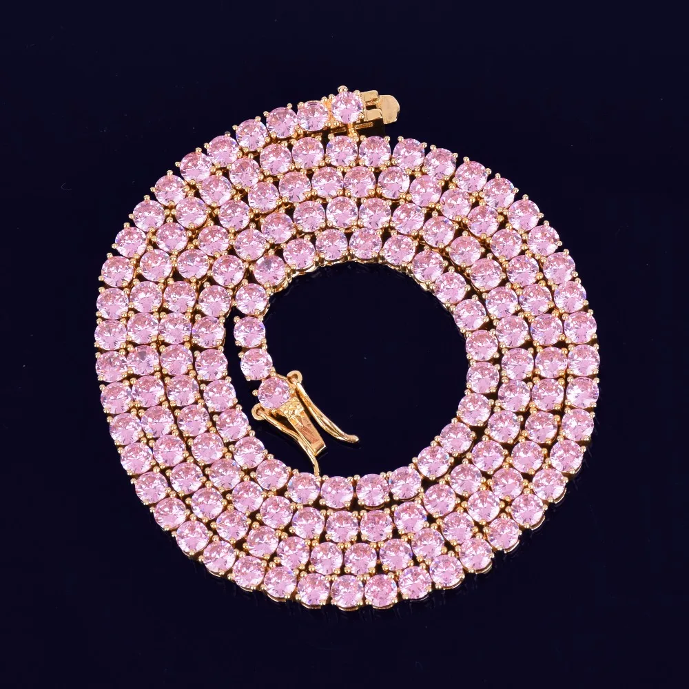 Розовый циркон теннисные буквы ожерелья и кулон для мужчин/женщин золото серебро Мода хип хоп ювелирные изделия с 4 мм теннисная цепь
