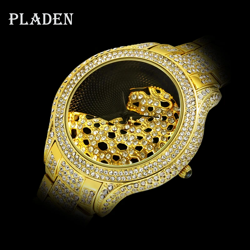 Прямая поставка мужские часы PLADEN с 3d леопардовым рисунком черный циферблат