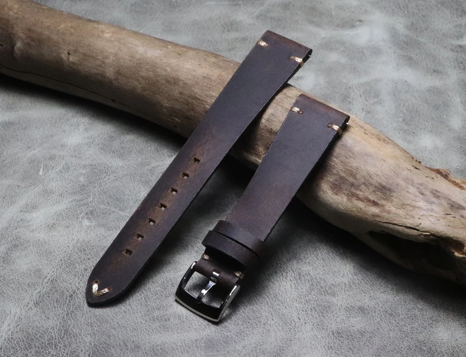 

Crazy Horse Hide Watch Straps Vintage Genuine Leather Watchband Calfskin Watch Straps 20mm Brown Bracelet Butterfly buckle