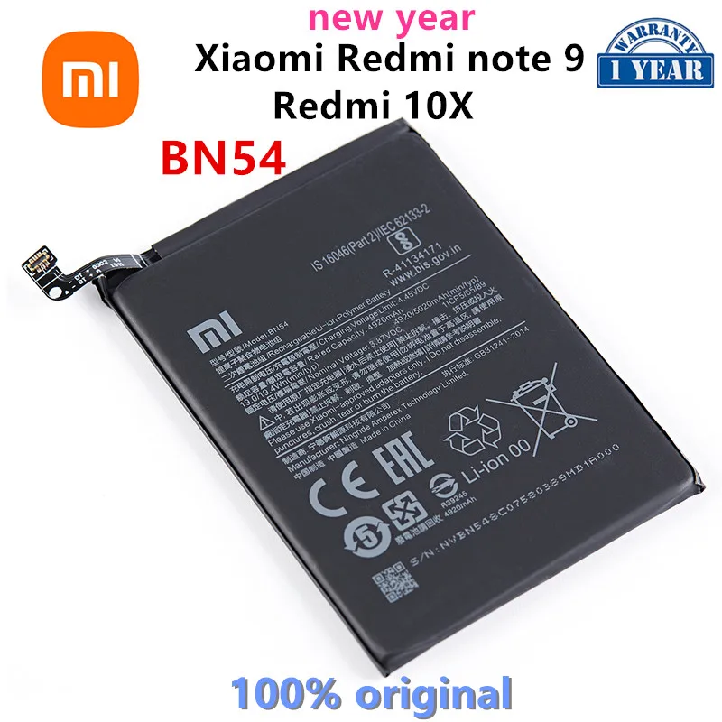 Оригинальный аккумулятор XIAO MI 100% BN54 5020 мАч для Xiaomi Redmi Note 9 версия 10X 4G сменные