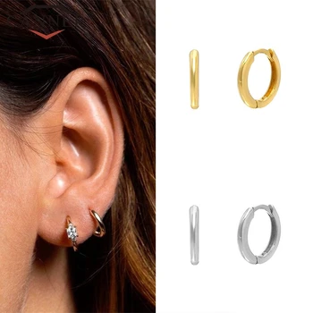 

European and American luxury 925 sterling silver Glossy Hoop Earrings for Women Simple Geometric Gold Silver Round Earrings