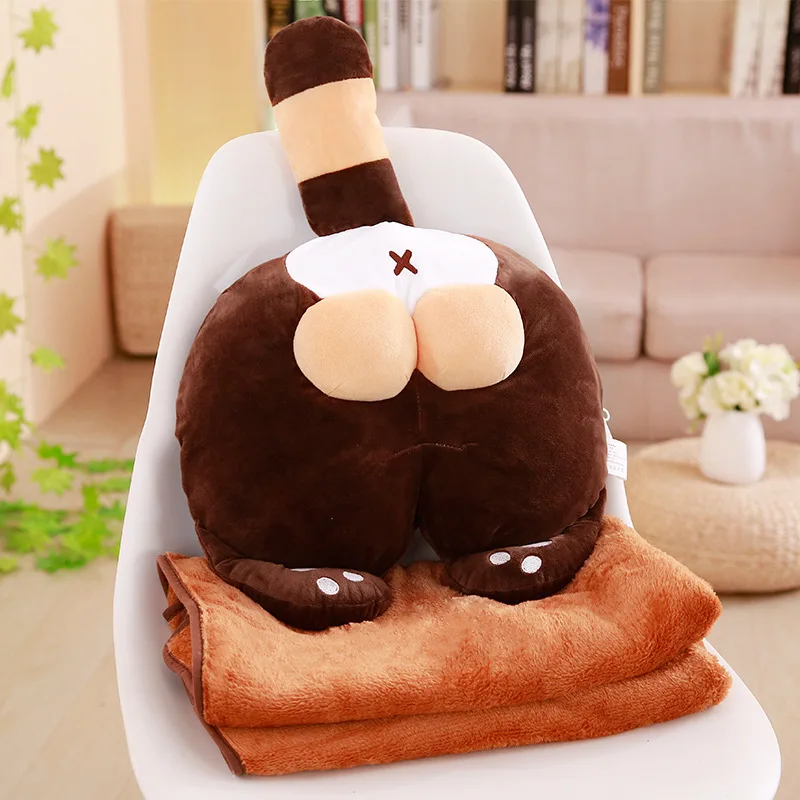 1 шт. 38 см* 35 см Kawaii Cat Butt Cat Ass плюшевая подушка кондиционер одеяло 2 в одном мягкая Лежанка для котиков подарки на день рождения Детские игрушки - Цвет: Brown-1