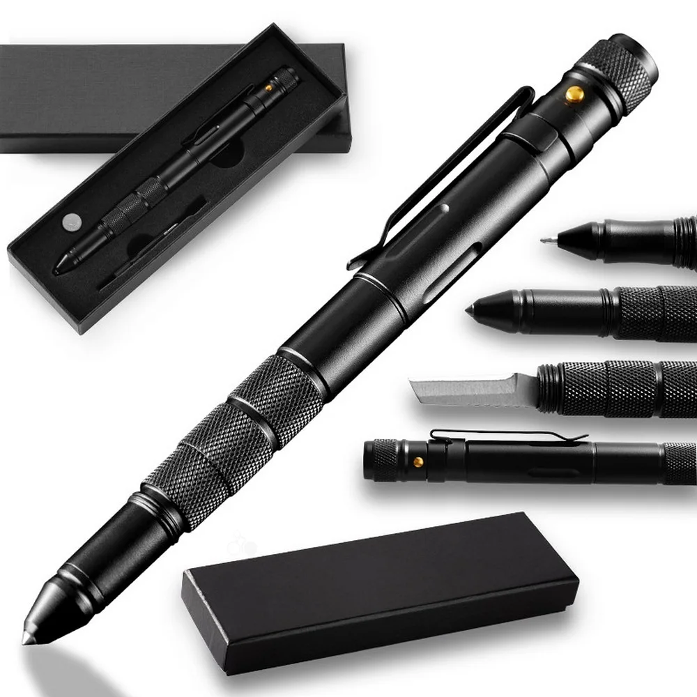 

Outdoor Multi-Function Military Defense Tactical Pen Emergency Flashlight Strobe Bottle Opener Glass Breaker Waterproof Gift