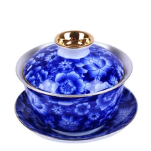 Цзиндэчжэнь синий и белый фарфор Серебряный набор для чаепития серебро 999 кунг-фу чайная чаша крышка чашка керамическая Серебряная сансай чайная чаша