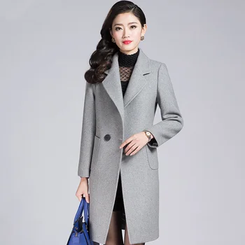 

2020 Korean Version of OL Temperament Winter Wool Coat Ladies New Mid-length Versatile Long-sleeved Woolen Coat
