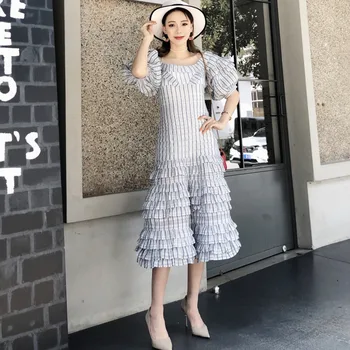 

2020 New Straps Ruffles Off The Shoulder High Waist Covered Hips Linen And Stain High Quality Fashion Dress W044