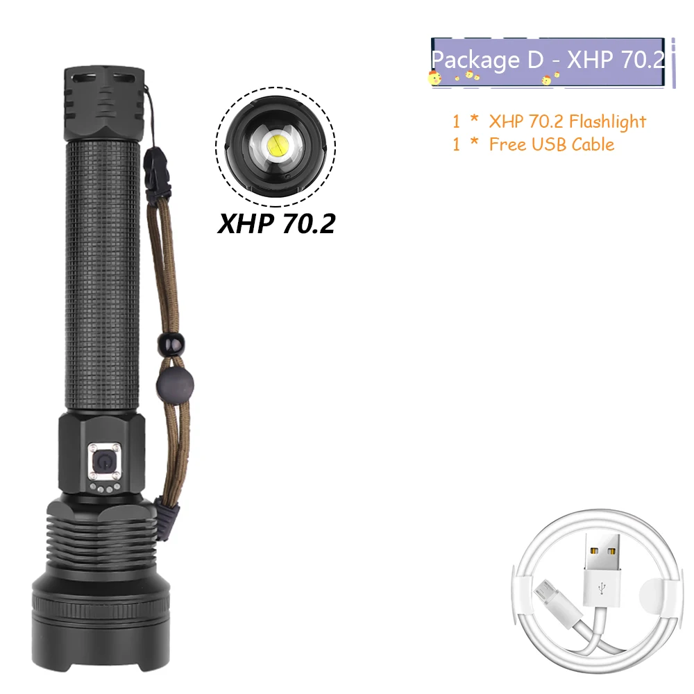Package D-XHP70.2 Мощный XHP50 XHP70.2 XHP90 светодиодный фонарик перезаряжаемый фонарь супер водонепроницаемый зум лучший для кемпинга рыбалки охота свет - Испускаемый цвет: Package D-XHP70.2
