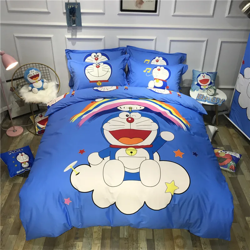 Мультяшный Кот 3d постельный набор Doraemon детская спальня чистое хлопковое стеганное одеяло Твин Королева ковровое покрытие простыня Синий