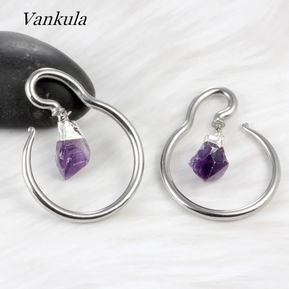 Vankula 2PCS 2021 Fashion Natural Stone Ear Weights Stainless Steel Plugs Hooks Gauges Expander Body Piercing Jewelry Earring