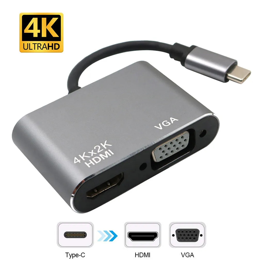 2 в 1 usb type C до 4K HDMI VGA T круг тип C USB-C преобразователи видеосигнала адаптер