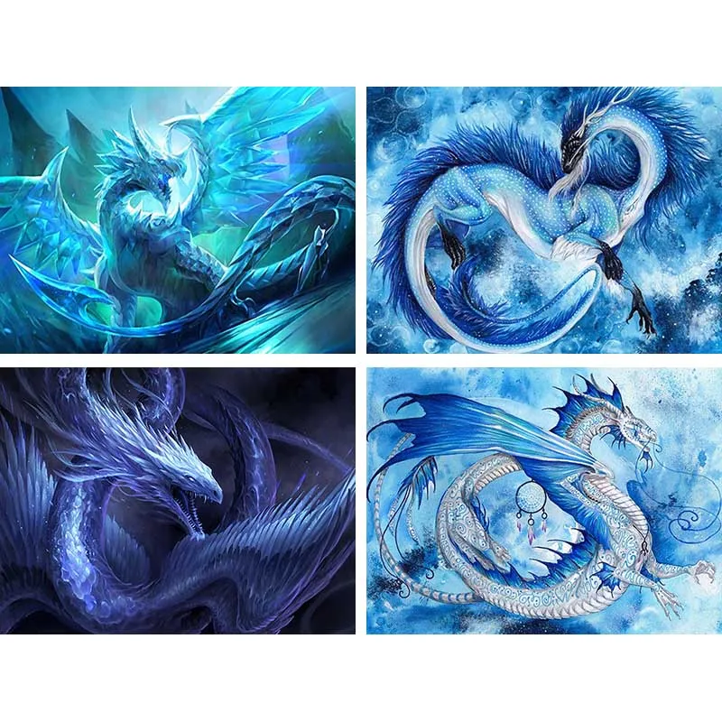 Полная площадь бисера алмазная живопись синий летающий дракон Стразы