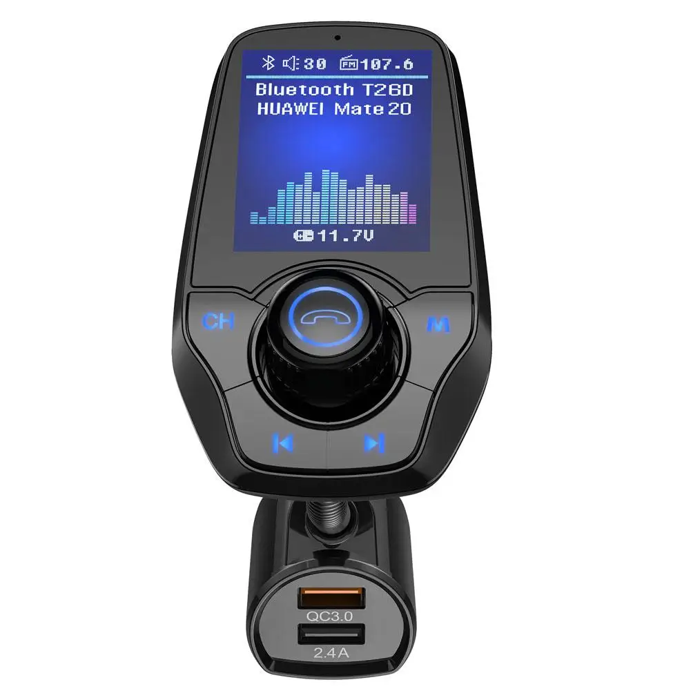 T26 Car LCD Bluetooth MP3 Player FM Transmitter Hands-free QC3.0 USB Charger