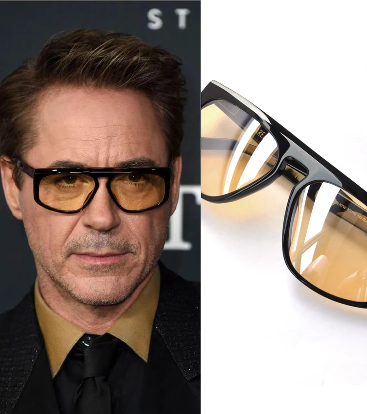 Iron Man Robert Downey Sunglasses light color sunlens Fashion Retro flexible Men Brand Designer handmade Acetate Frame Eyewear