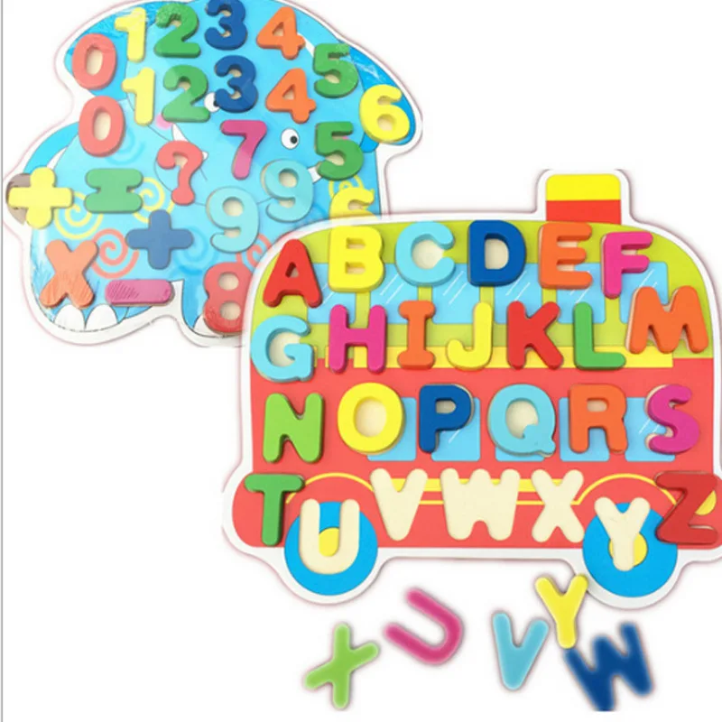

Children Cartoon Digital Letter Learning Wooden Bloccks Child Building Block Early Education Wooden Grip Plate Toys Gift