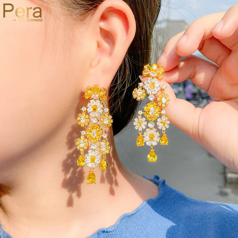 Pera Stunning Yellow Druzy CZ White Gold Color Long Dangling Flower  Engagement Party Drop Earrings for Women Fine Jewelry E839|Drop Earrings| -  AliExpress