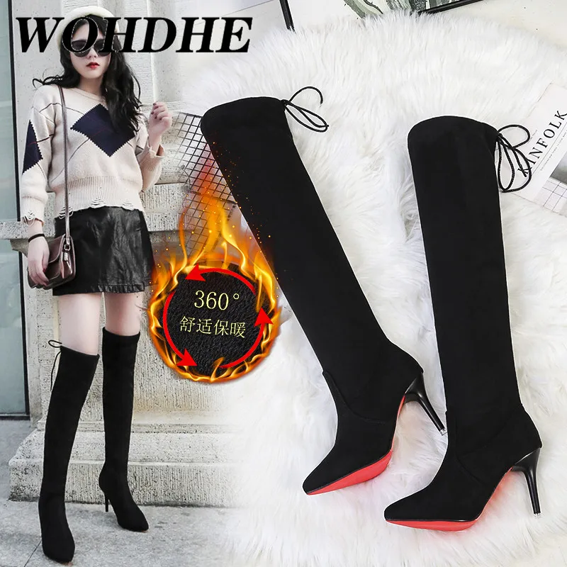2020 de moda bellezas botas de tacón alto fondo rojo botines rojo tacón botas muslo de cuero tamaño 34 alto por encima de la rodilla botas