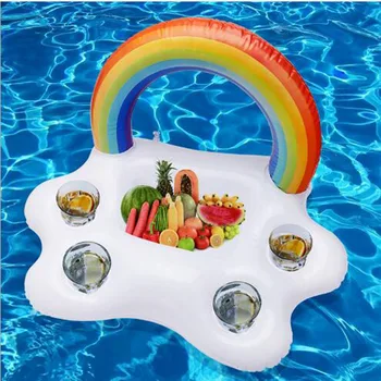 

Pool party family party enjoy beach style rainbow cloud wine cola beer drink cushion inflatable water ice bar swim ring