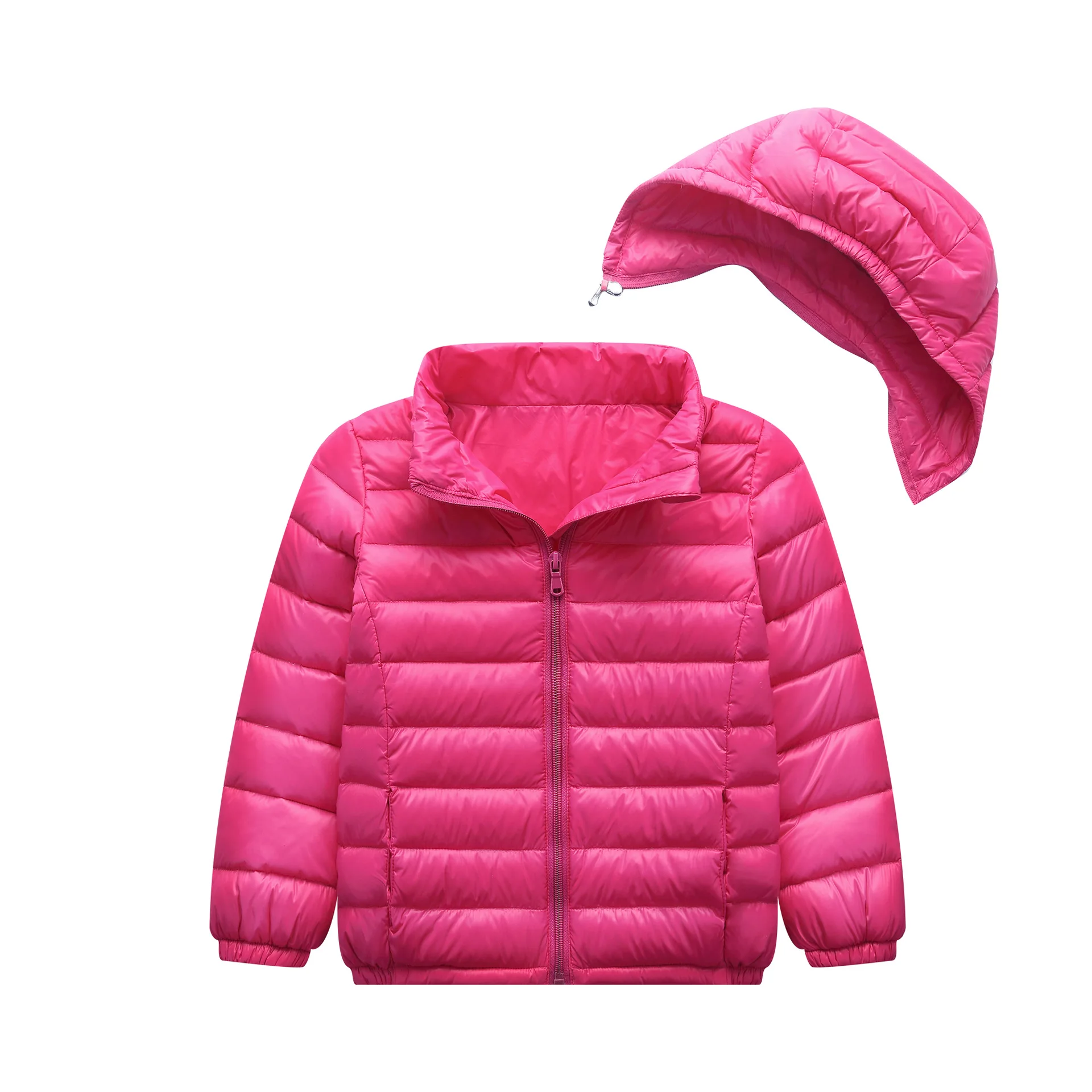 rose red Одежда для детей 3-5-15 лет, куртки с отстегивающимися шапками, Детский пуховик для мальчиков и девочек, зимнее пальто с капюшоном для мальчиков - Цвет: rose red