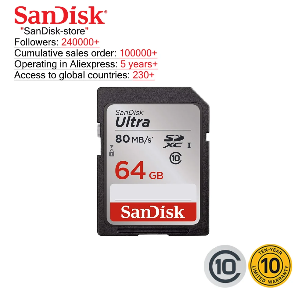 Sandisk Оригинальная карта памяти SD Micro скорость чтения 80 м/с 16 ГБ 32 64 128 для камеры 10