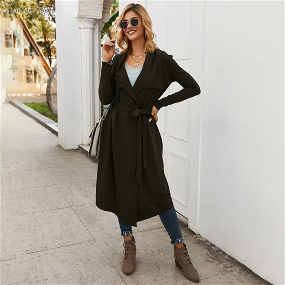 Осень-зима женские Тренч Большие размеры по колено Storm платье с отворотом в
