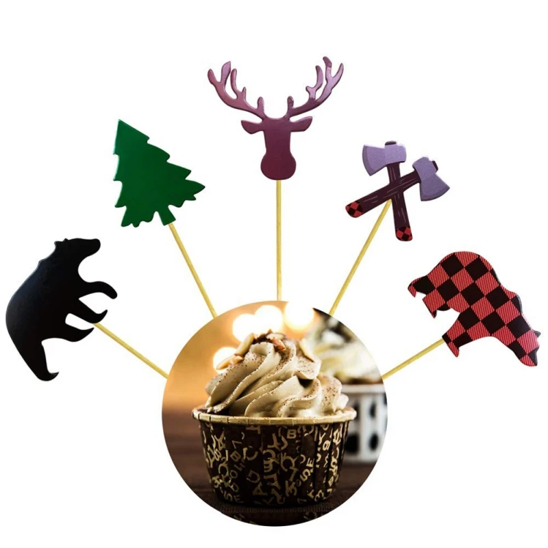 

30PCS Unique Cake Insert Cake Decorator Lumberjack Theme Series Jungle Animal Party Cake Decor