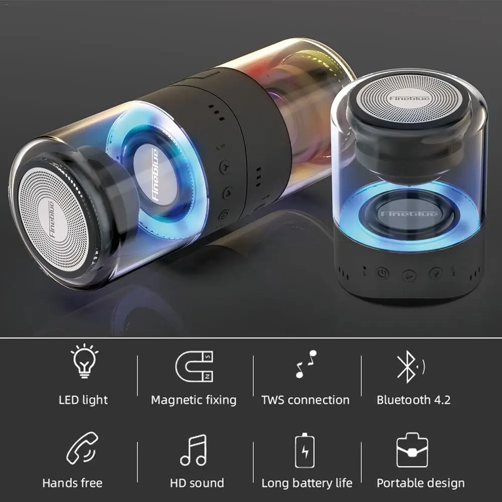 New TWS Mini Wireless Bluetooth Speaker 4 Colors LED Breathing Light Mega Bass Stereo Interconnection Speaker for Fineblue MK22