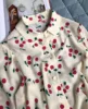 Ladies Cherry Print Silk 100% Lapel Long Sleeve Blouse Shirt Top 3