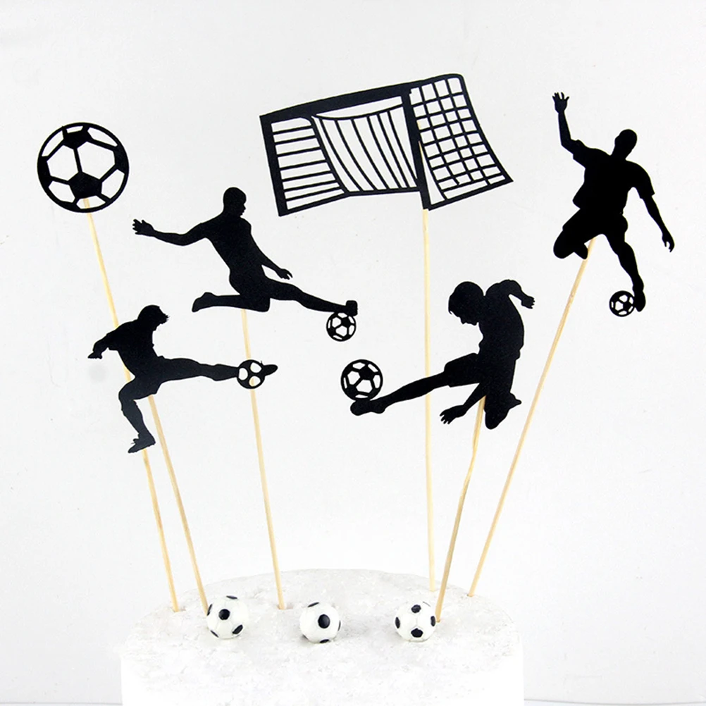 

6pcs Cake Topper World Cup Soccer Figures Paper Cupcake Toppers Decorative Cake Inserts Picks For Birthday Wedding Party Favors
