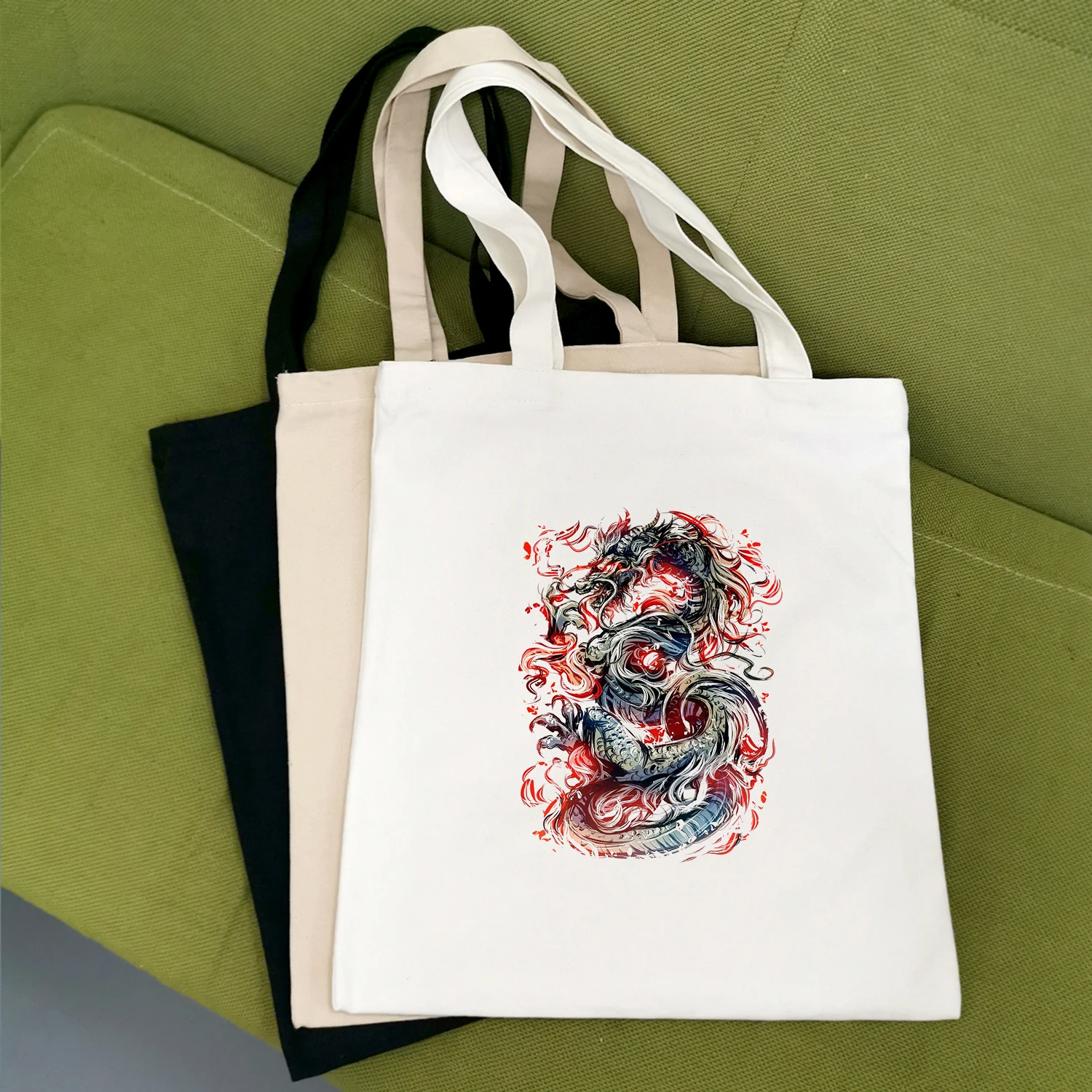 Canvas Bag Handbag Shoulder-Bags Shopper Aesthetic Art-Print Large-Capacity Reusable
