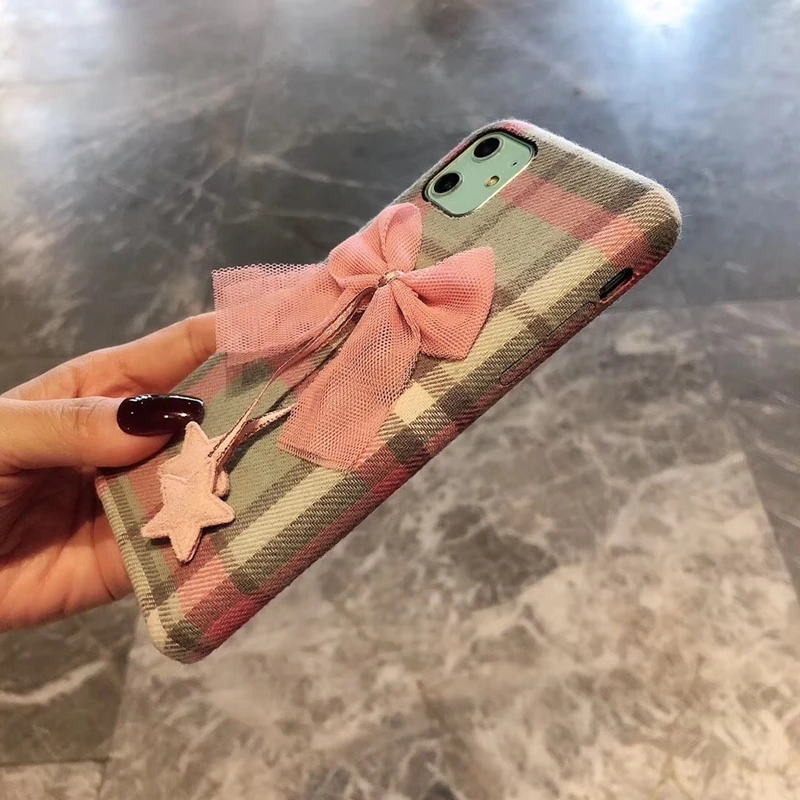 Tfshining теплый клетчатый тканевый чехол для телефона для Iphone 11, чехол из ткани с милым галстуком-бабочкой для девочек, чехол для Iphone 11 Pro Xs Max Xr X 6 7 8 Plus