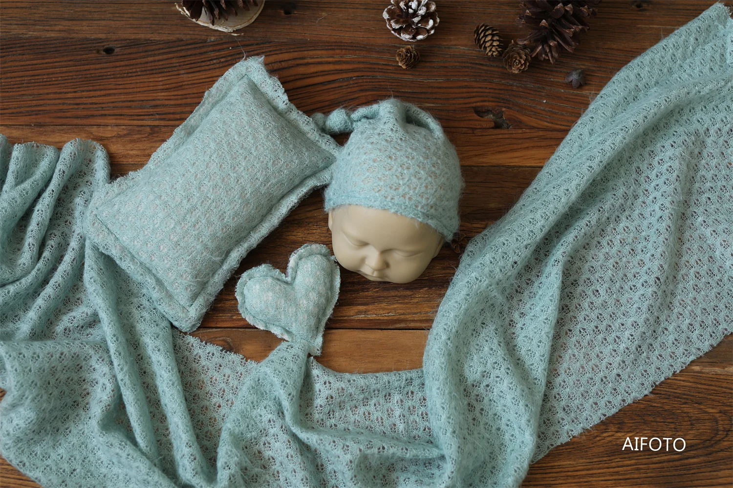 4 pics/Set Newborn Photography Prop Soft Beanie Sleep Hat Heart Pillow Photo Props Set for Baby Shower Gift Posing Fabric Wraps