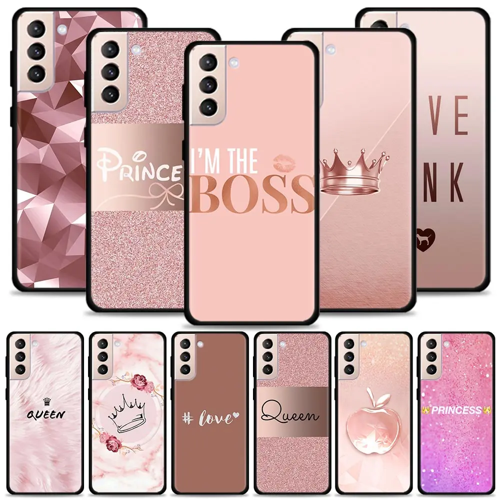 Rose Gold Pink Princess Queen Case For Samsung Galaxy S20 S21 FE Ultra 5G S10 Lite S8 S9 Plus S10e S7 Edge Silicone Shell | Мобильные