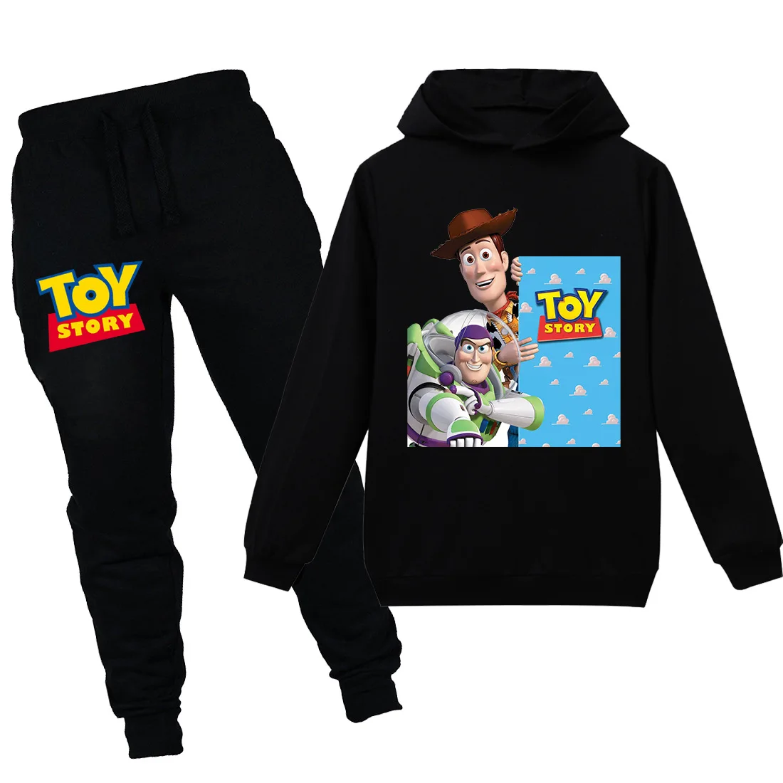 Toy Story4 Базз Лайтер Косплей Костюм Аниме толстовки рукав Забавный мальчик толстовки Одежда+ брюки комплект осень зима футболка - Цвет: Zph1170-black