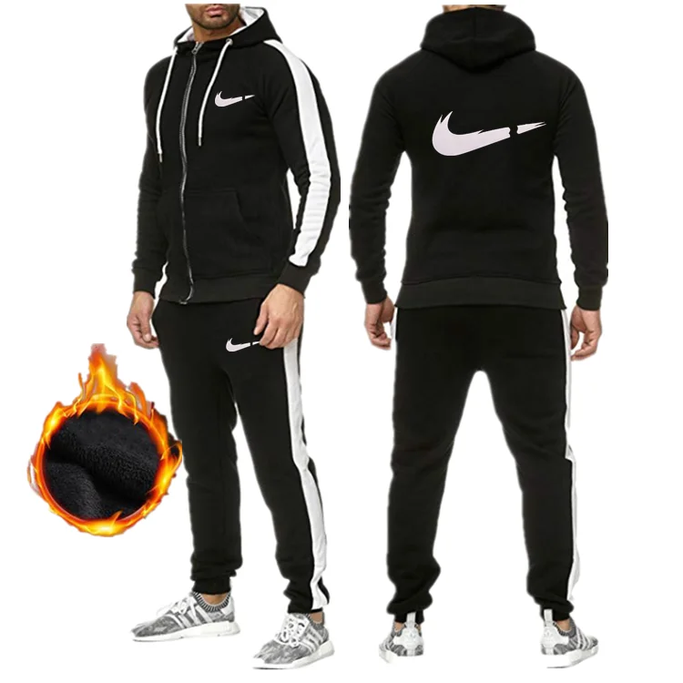 New Tracksuit Men Sporting Fleece Thick Hooded Brand-Clothing Casual Sportswear Male Jacket+Pants Warm Outside Winter Sweatshirt