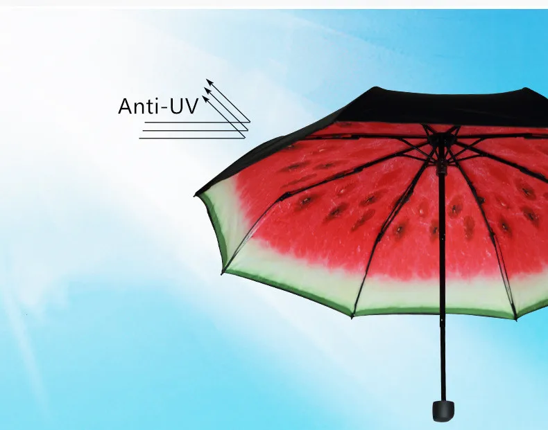 Watermelon Creative Sunshade Black Umbrella Rain Dual-use Three-fold Umbrella Black Plastic Printing Umbrella