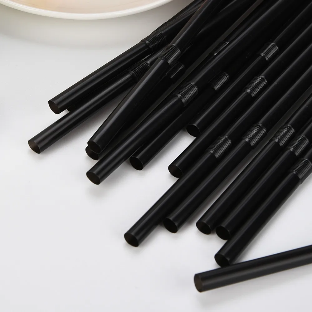 100Pcs Drinking Straws 210/256/260mm Black Long Flexible Drinking Plastic Straws Wedding Party Event pajitas plastico disposable plastic straws