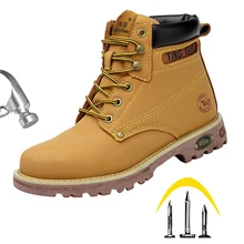 Сезон осень-зима; Рабочая защитная обувь из натуральной кожи; мужские неубиваемые защитные ботинки со стальным носком; Прочные ботильоны