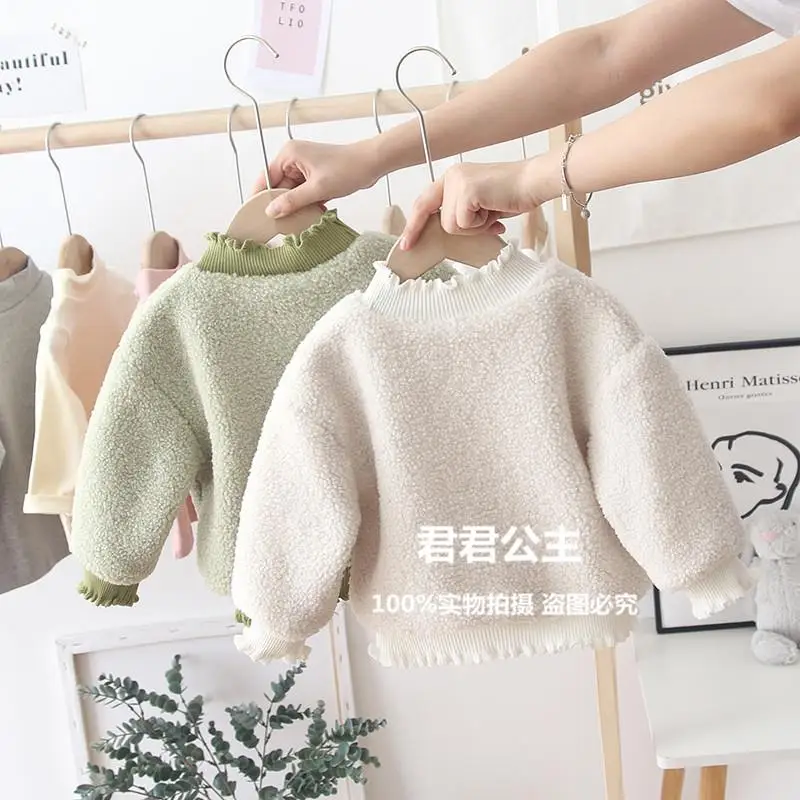 Новинка года; сезон осень-зима; бархатный свитер для девочек Теплые Топы из овечьей шерсти для маленьких детей; плотные пуловеры для маленьких девочек; свитер От 1 до 6 лет