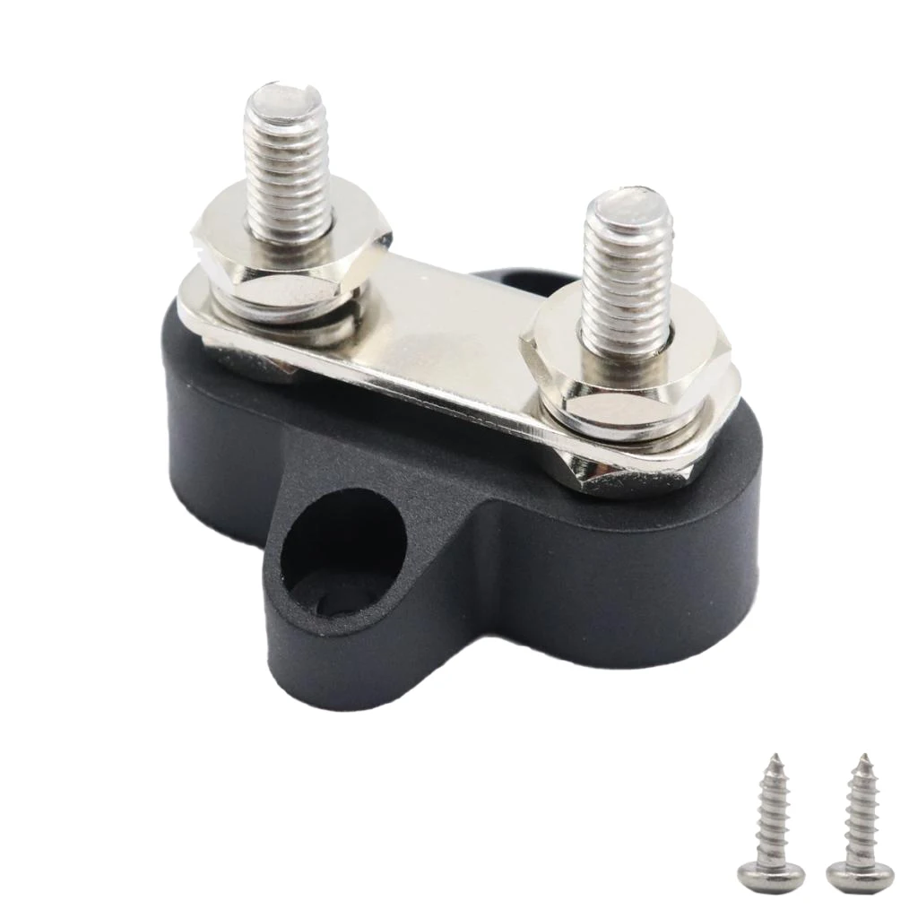 Car Bus Bar Terminal Block - M6 (1/4'') Power Distribution Block for Truck RV Boat, Heavy Duty Stainless Steel - Black