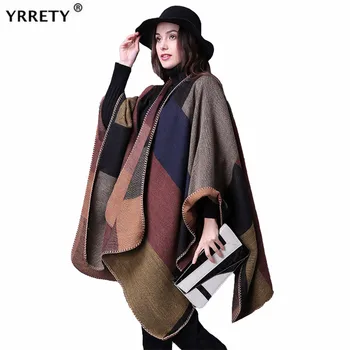 

YRRETY New Fashion Lattice Cloak Style Cashmere Scarf Women Brand Scarves Wool Warm Shawls Women Thicken Warm Scarves Wool Shawl