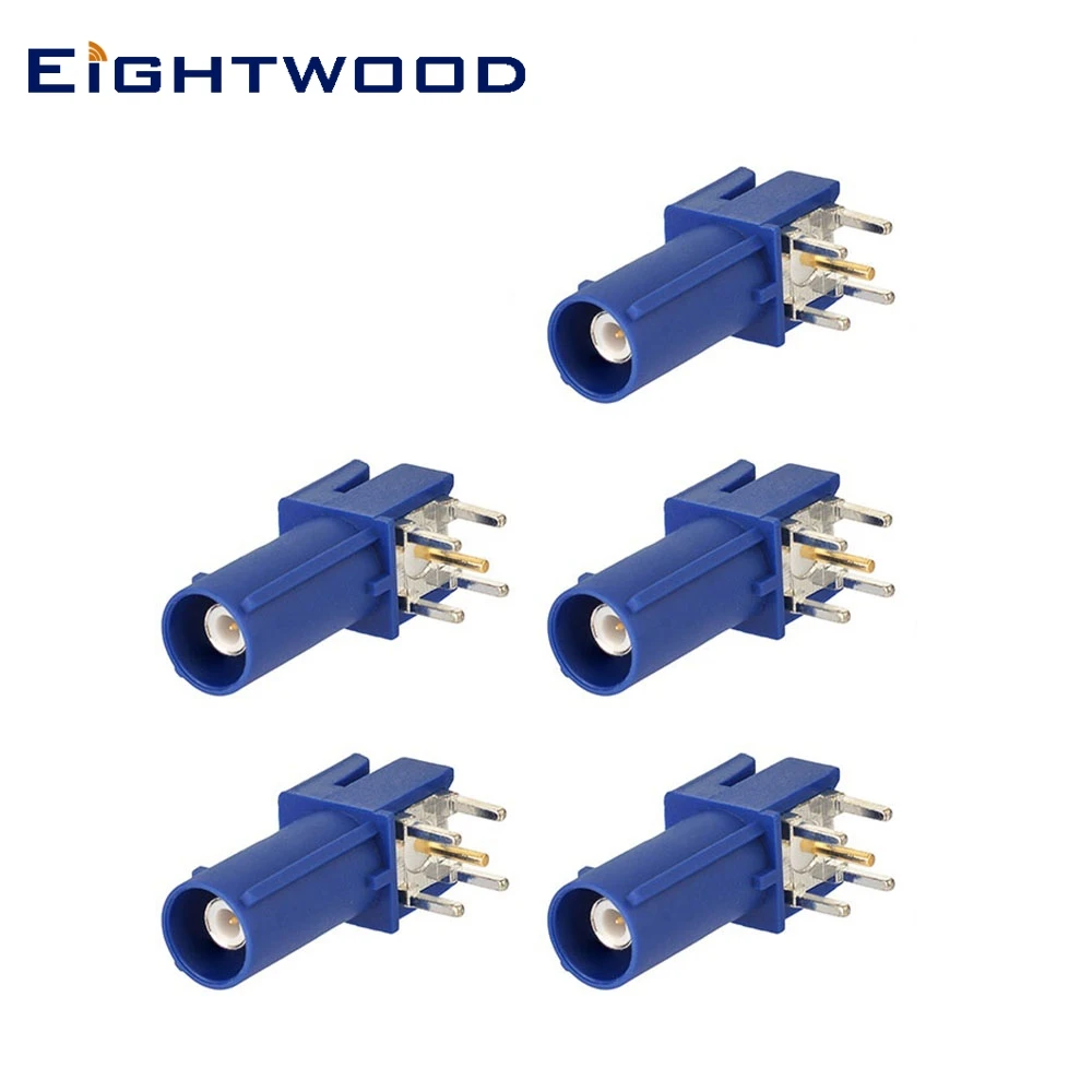 

Eightwood 5 PCS Fakra C Blue/5005 Plug PCB Mount Right Angle RF Connector Adapter For Car GPS Telematics or Navigation Antenna