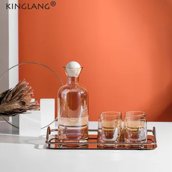 

KINGLANG 1Bottle 4Cups 1Tray Drinking Cup Set Nordic Simple Light Luxury Cup Water Utensils Juice Pot Tie Pot Cold Water Bottle