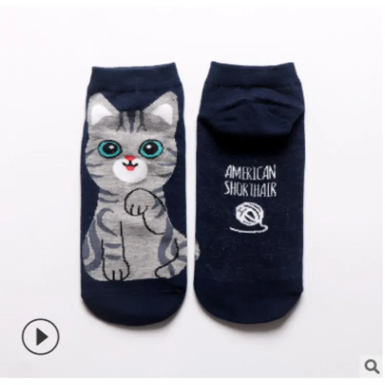 Забавные милые японские женские носки с рисунками животных; Kawaii; короткие носки-башмачки с котом и собакой; корейские модные повседневные носки до щиколотки для девочек; сезон весна - Color: Navy