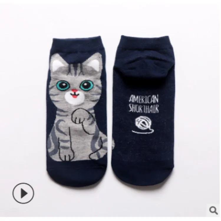 Navy Забавные милые японские женские носки с рисунками животных; Kawaii; короткие носки-башмачки с котом и собакой; корейские модные повседневные носки до щиколотки для девочек; сезон весна - Color: Navy