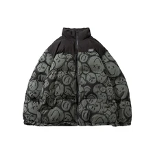 

Men Japanese Streetwear Puffer Jackets 2021 Winter Mens Full Print Fashions Bubble Coat Couple Patchwork Thick Parkas