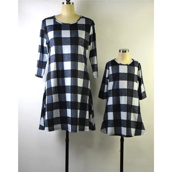 Gray Plaid NASHAKAITE/модные платья для мамы и дочки; мини-платье в клетку с карманами в три четверти; одежда для мамы и дочки; платье для мамы и дочки - Цвет: Gray Plaid